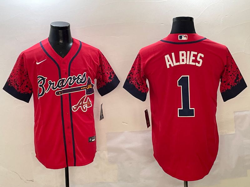 Men Atlanta Braves #1 Albies Red Fashion Game 2025 Nike MLB Jersey style 6